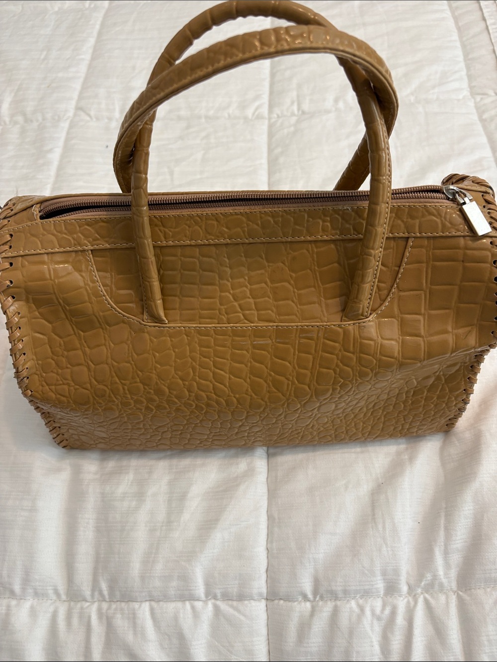 Bijoux Terner Croc-Embossed Satchel in Tan Brown